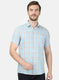 Mens Blue Check Linen Shirt