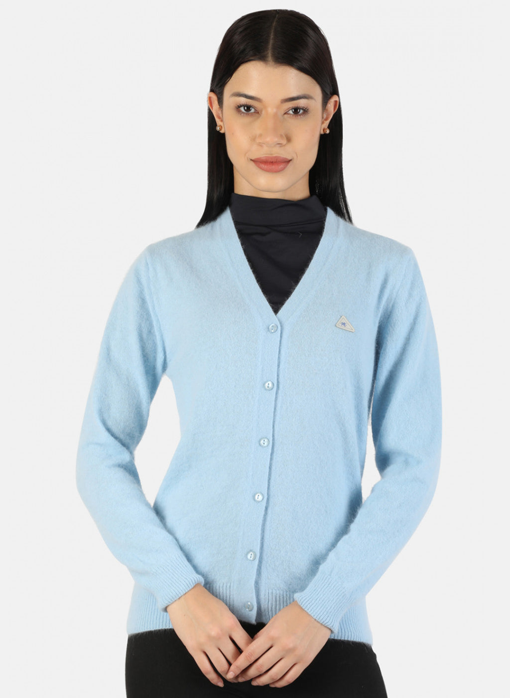 Women Sky Blue Solid Cardigan
