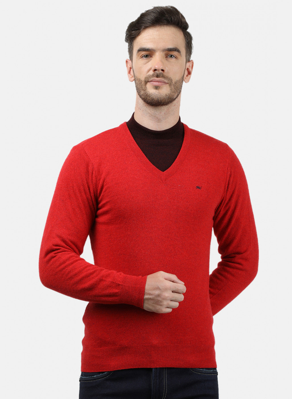 Men Red Solid Pullover