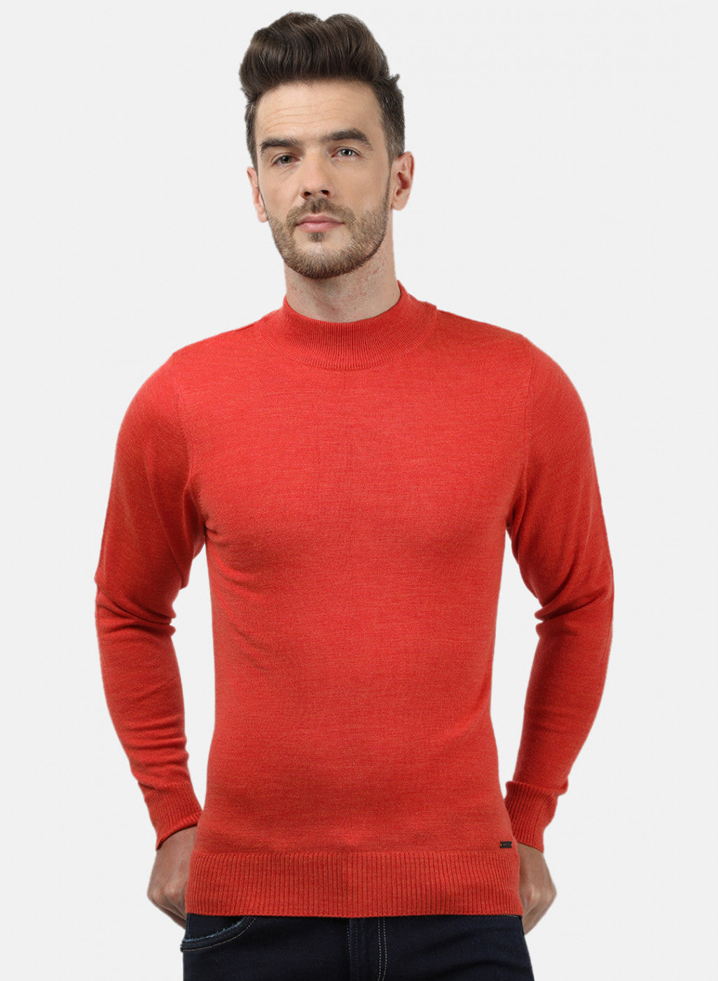 Men Orange Solid Pullover