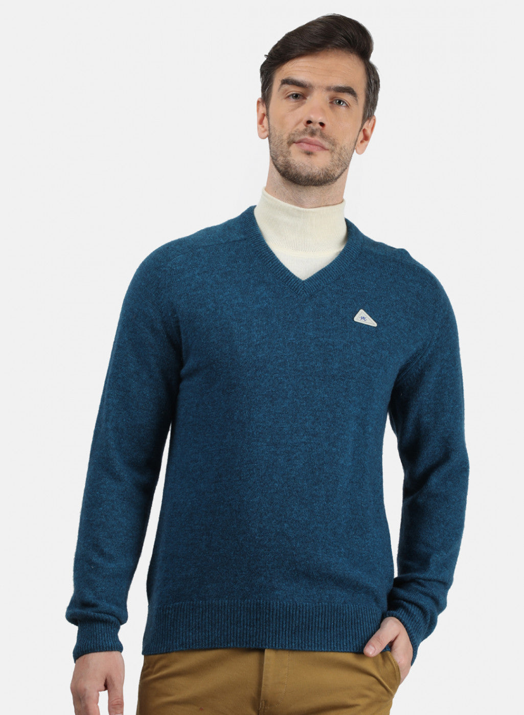 Men Blue Melange Solid Pullover