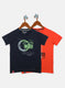 Boys Orange & Navy Blue Printed T-Shirt