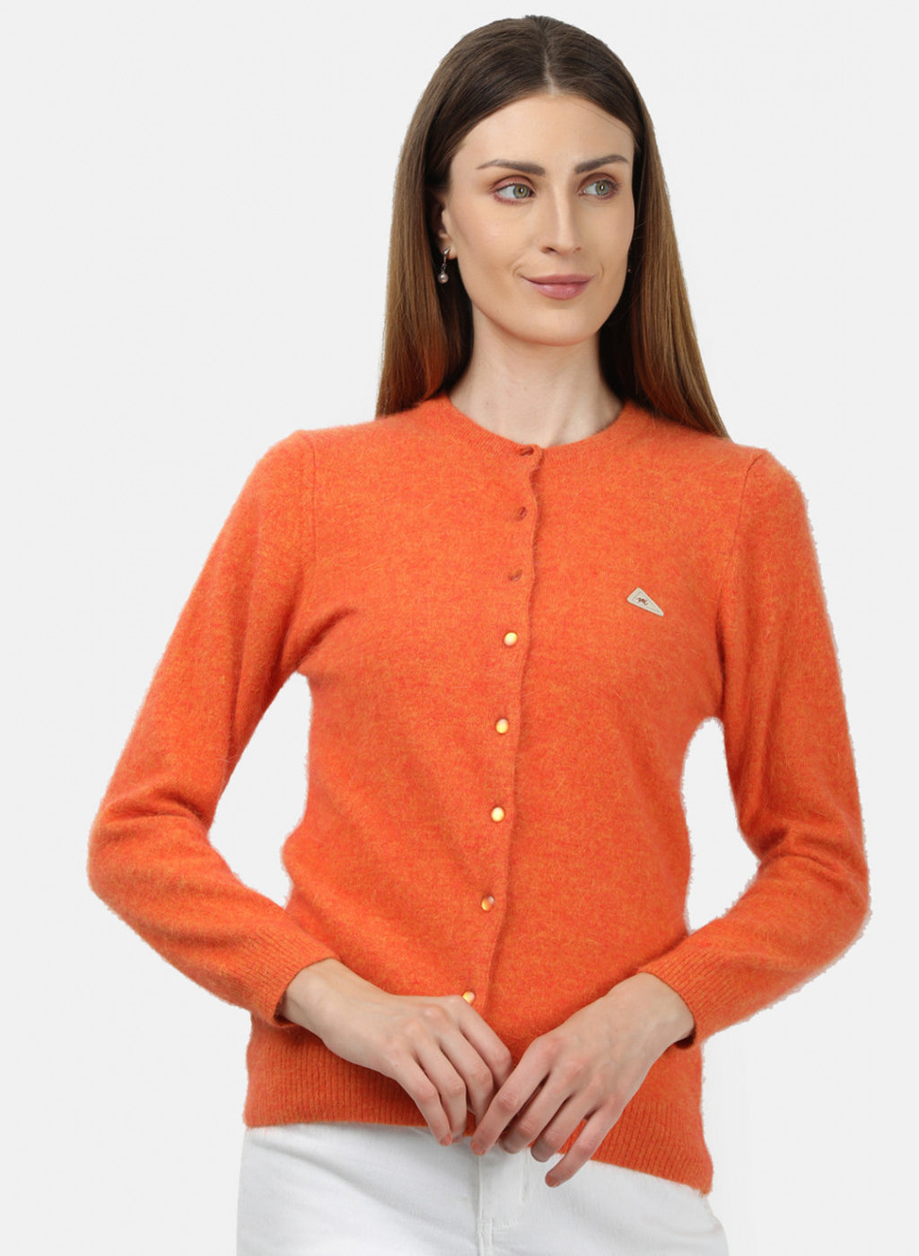 Women Orange Solid Cardigan