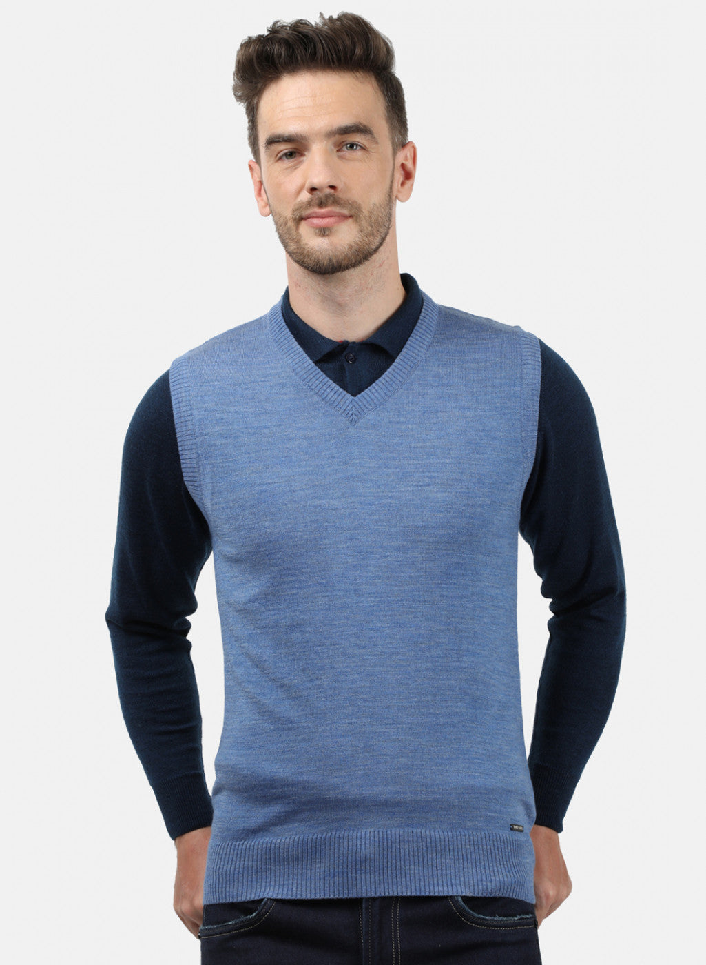 Men Blue Solid Sweater