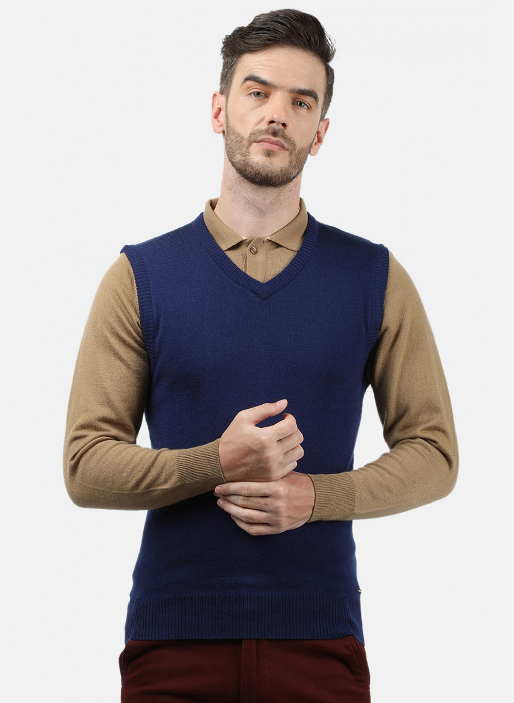 Men Blue Solid Sweater