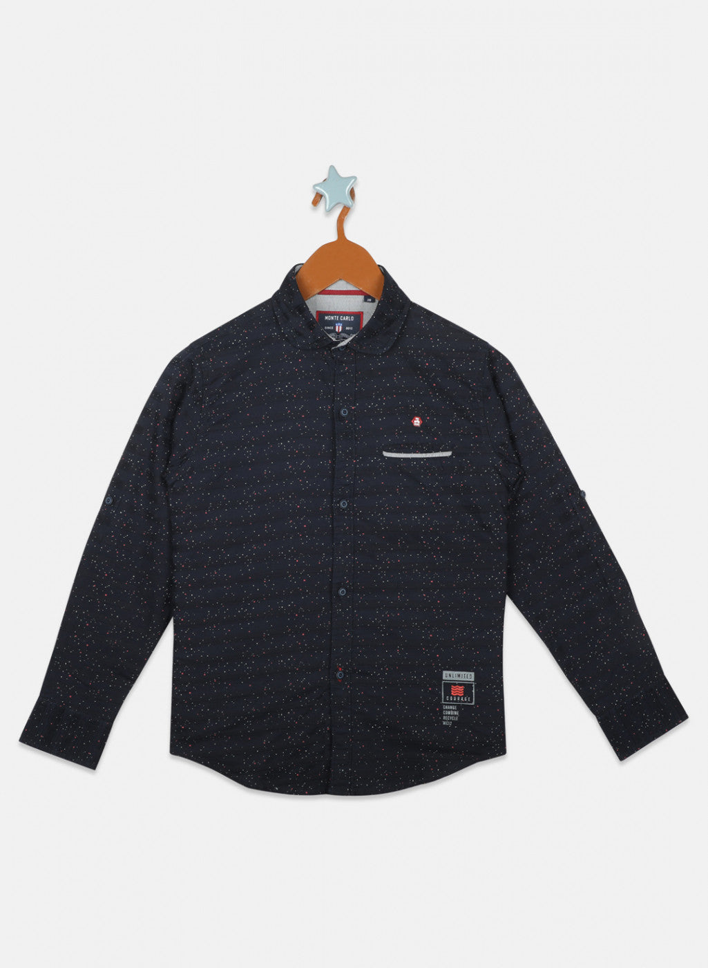 Boys Navy Blue Printed Shirt