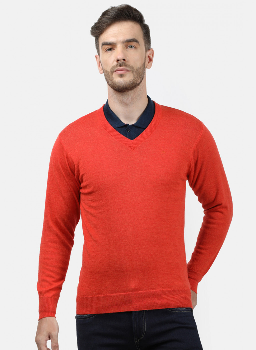 Men Orange Solid Pullover