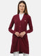 Women Maroon Self Design Cardigan