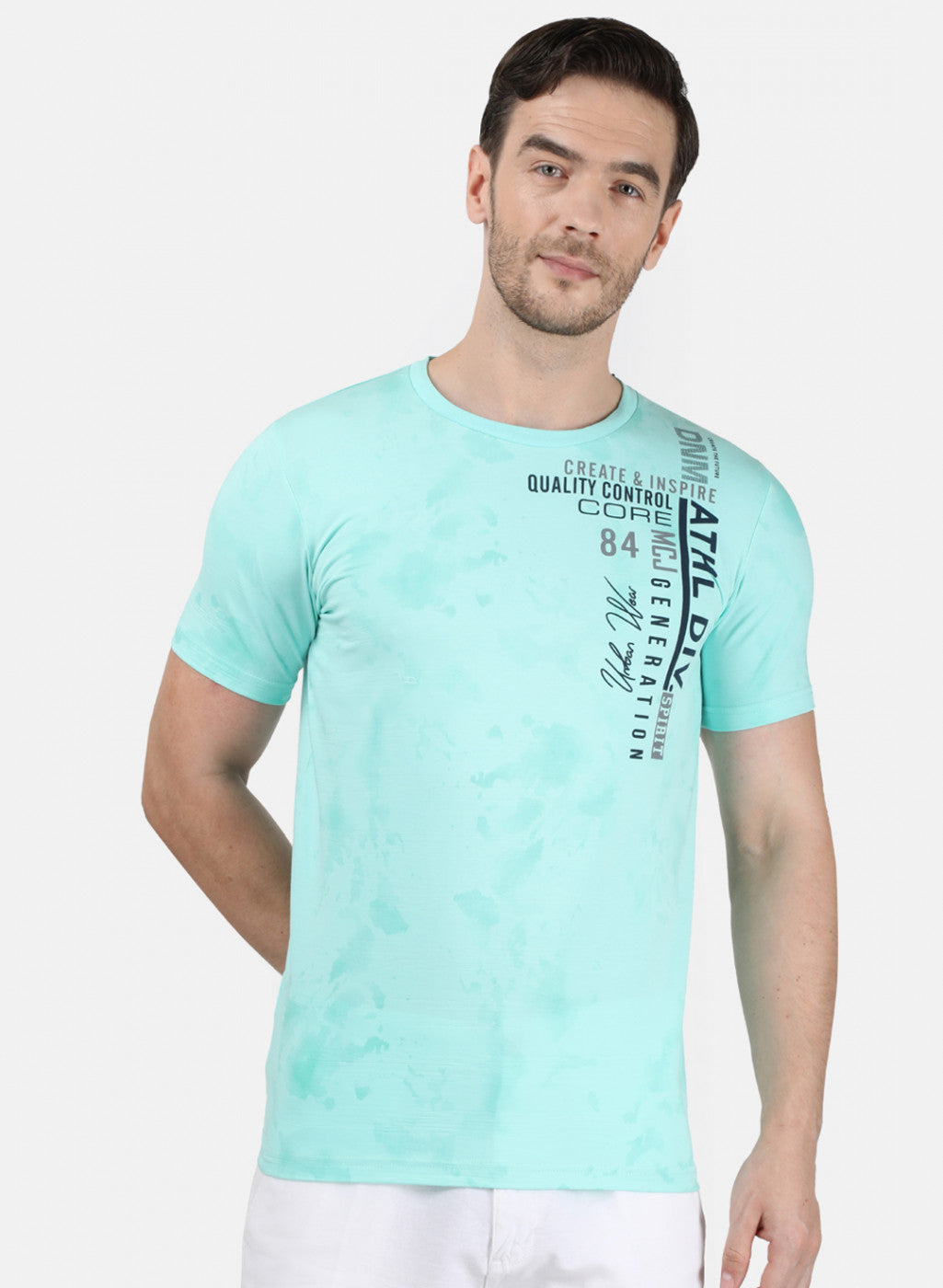 Mens Sea Green Printed T-Shirt