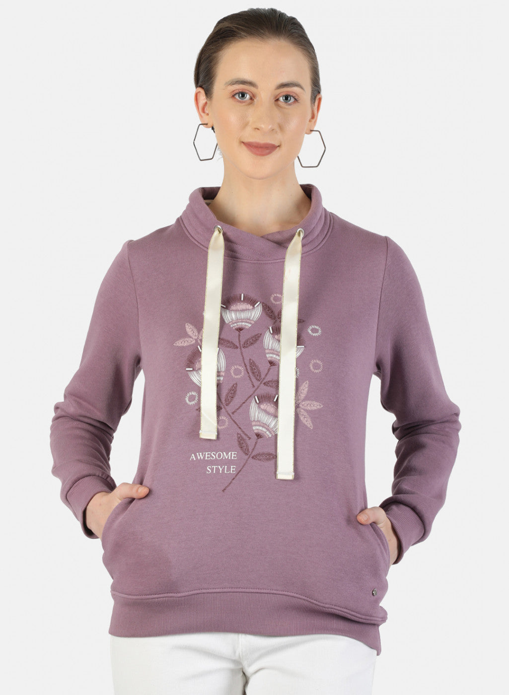 Women Light Purple Printed Sweatshirt