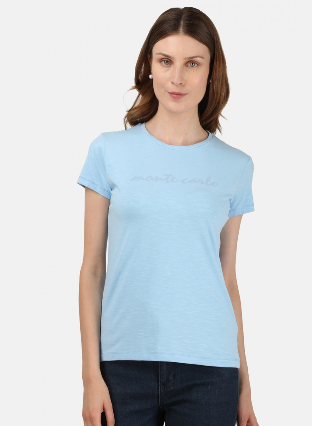 Womens Sky Blue Printed Top