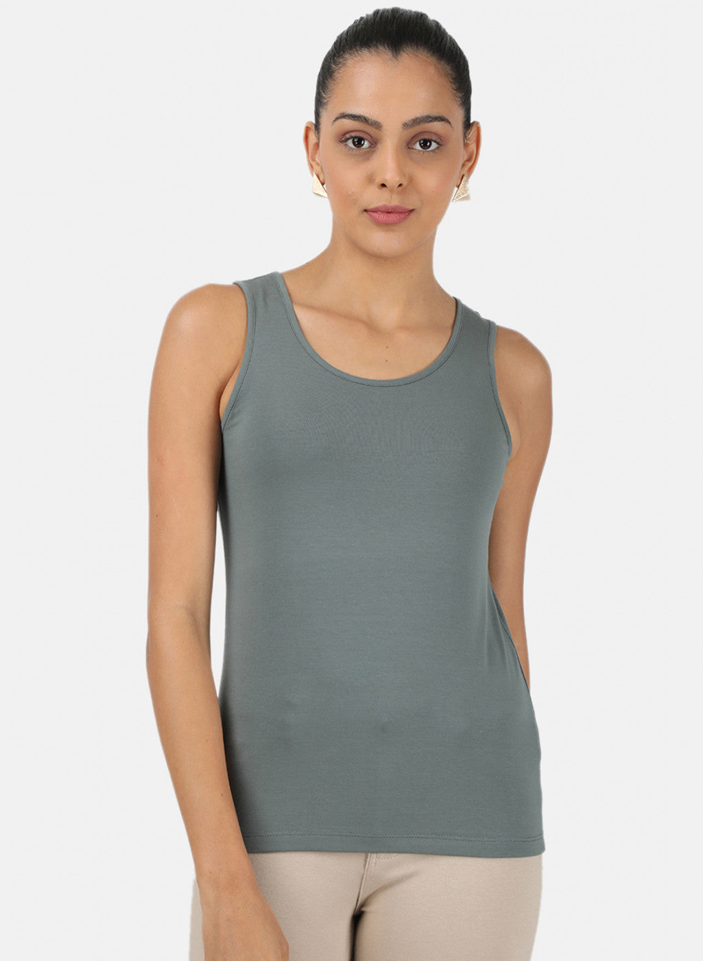 Womens Grey Plain Spaghetti