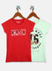Girls Red & Green Printed Top 2 Pc