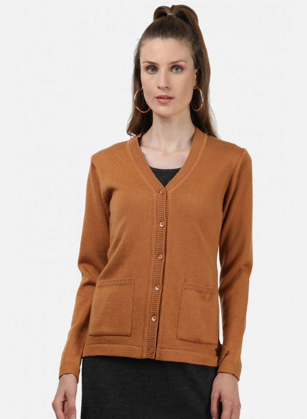 Women Light Orange Solid Cardigan