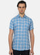 Men Blue Check Linen Shirt