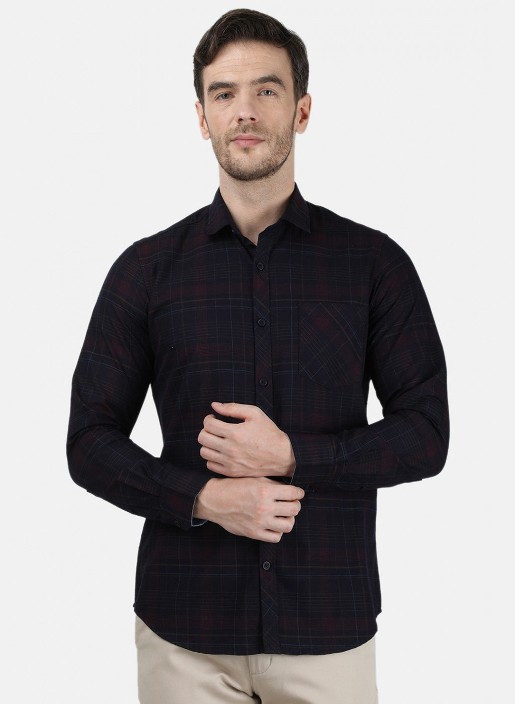 Mens Dark Maroon Check Shirt