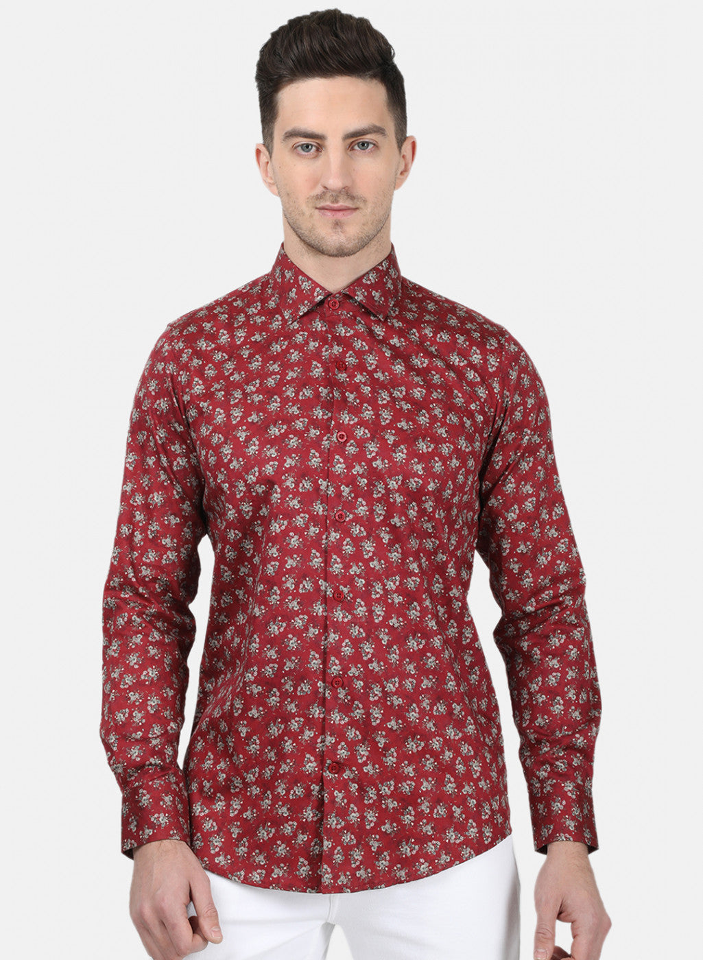 Mens Maroon Printed Shirt