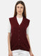 Women Maroon Solid Cardigan