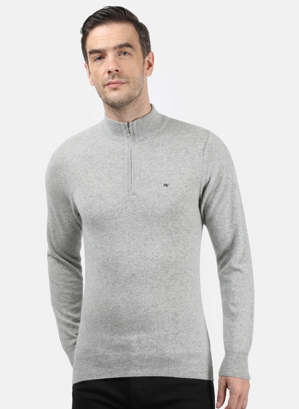 Men Light Grey Solid Pullover