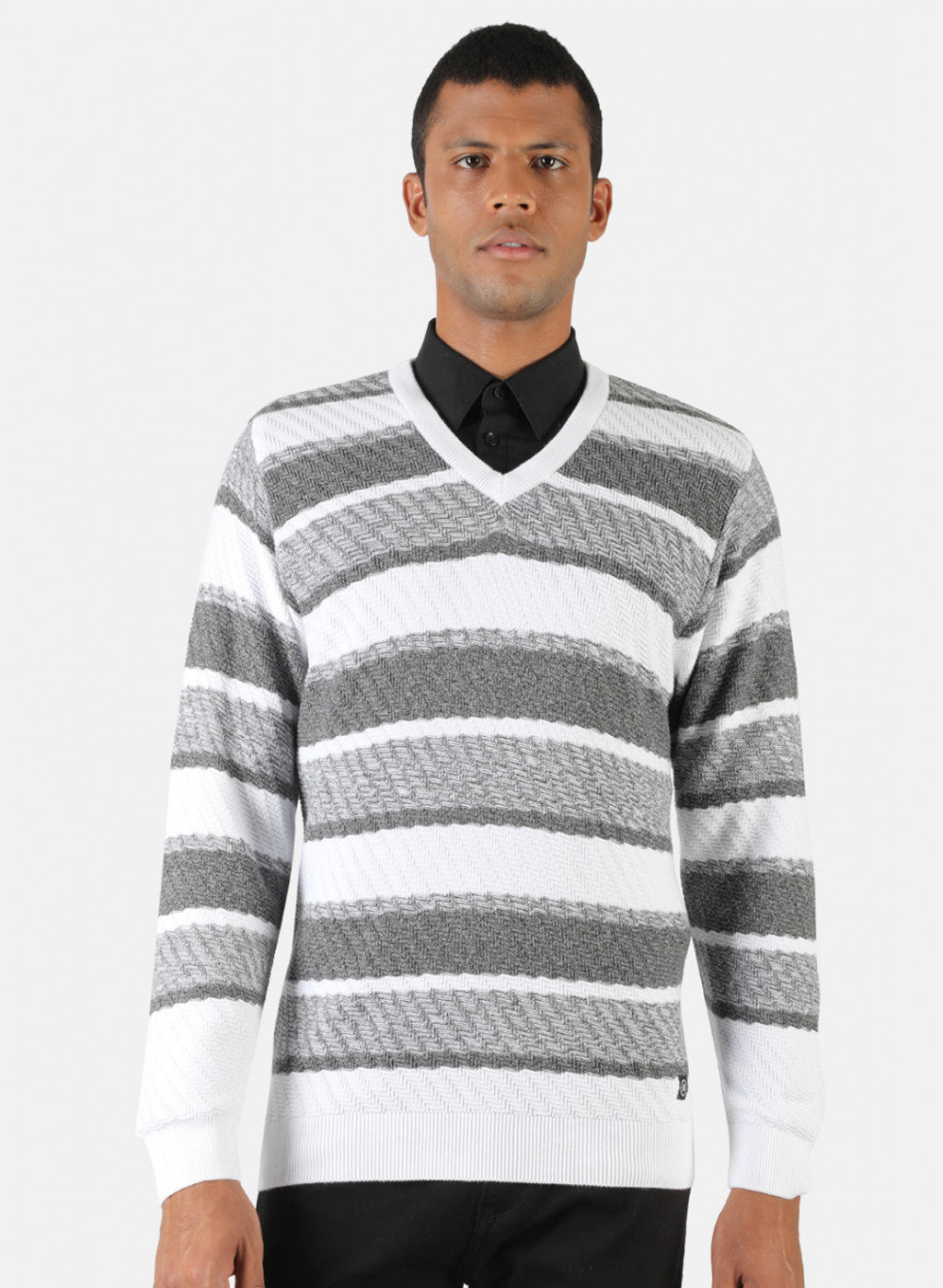 Men White & Grey Solid Pullover