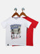 Boys White & Red Printed T-Shirt