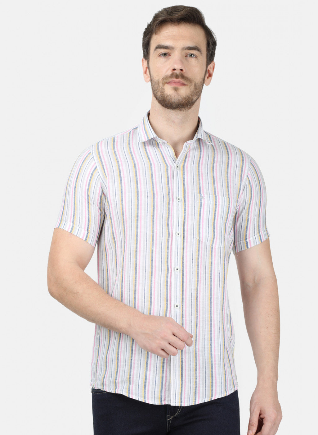 Mens Pink Stripe Linen Shirt
