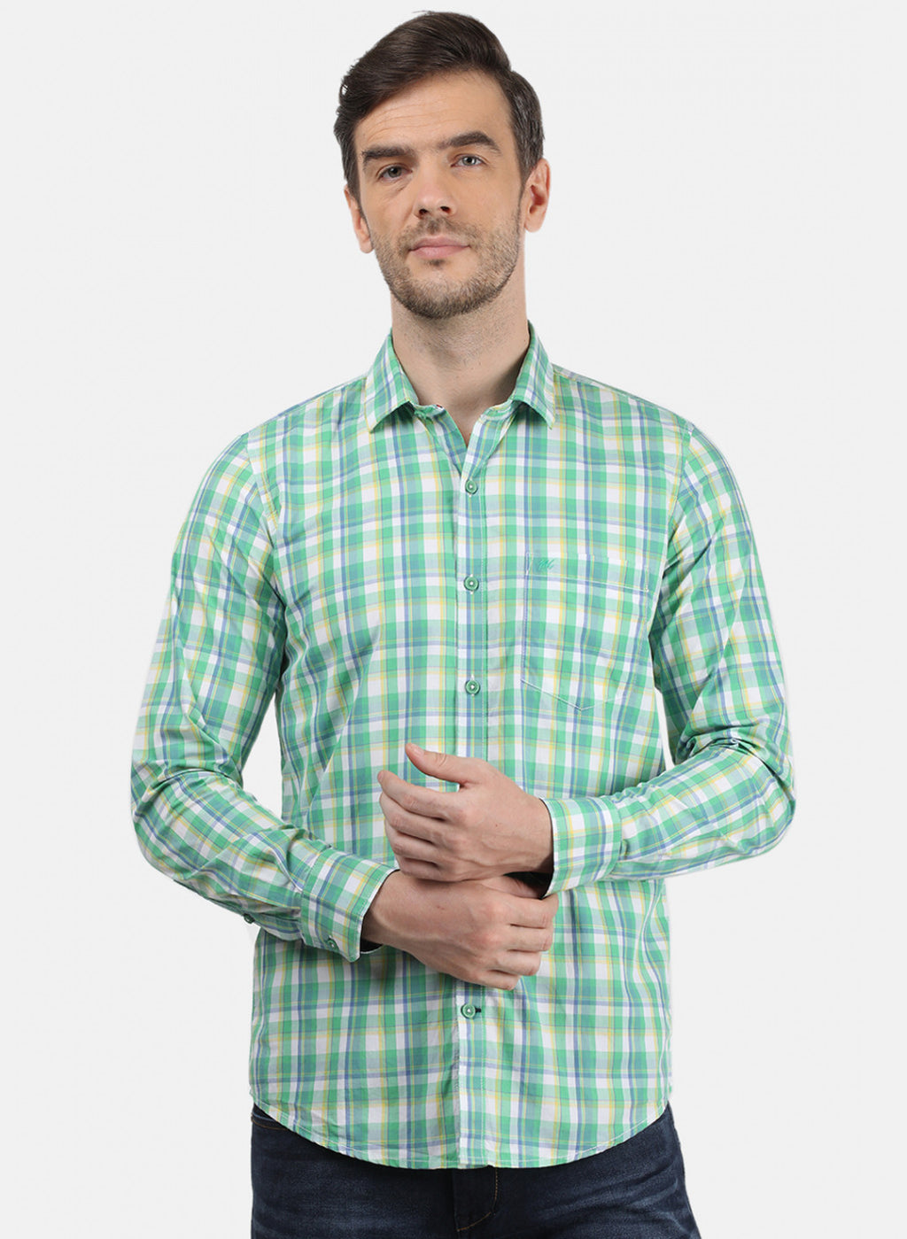 Men Green Check Shirt