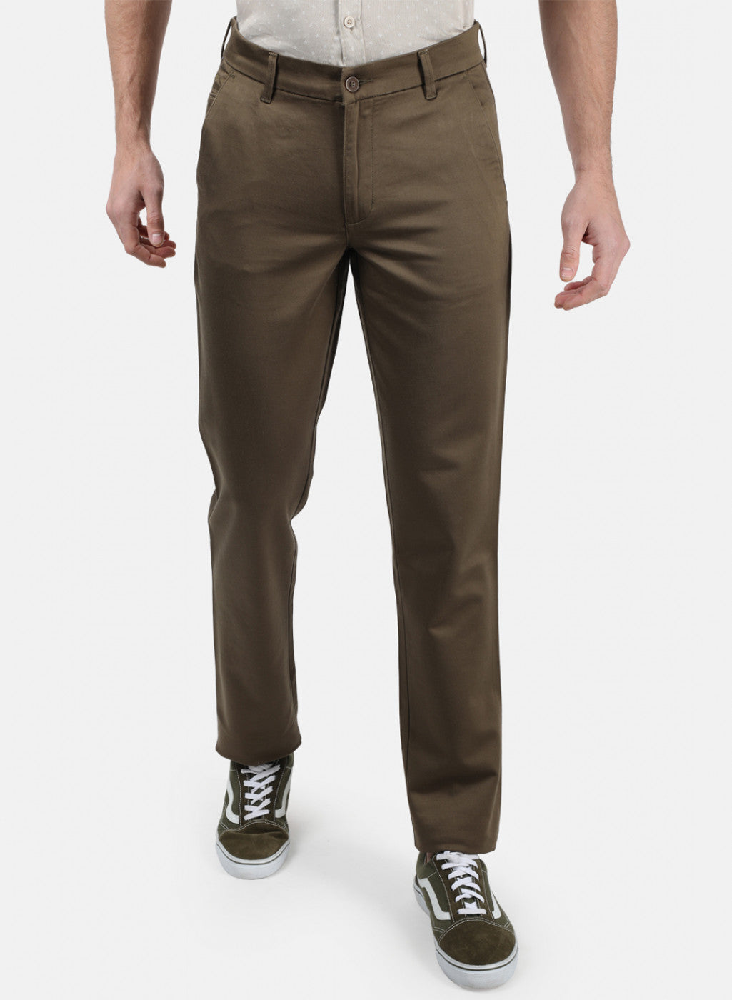 Men Olive Plain Trousers