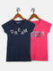 Girls Pink & Blue Printed Top 2 Pc