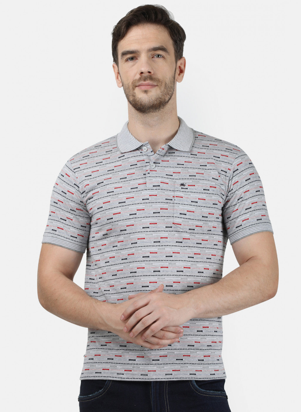 Mens Grey Stripe Collar T-Shirts