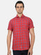 Men Red Check Linen Shirt