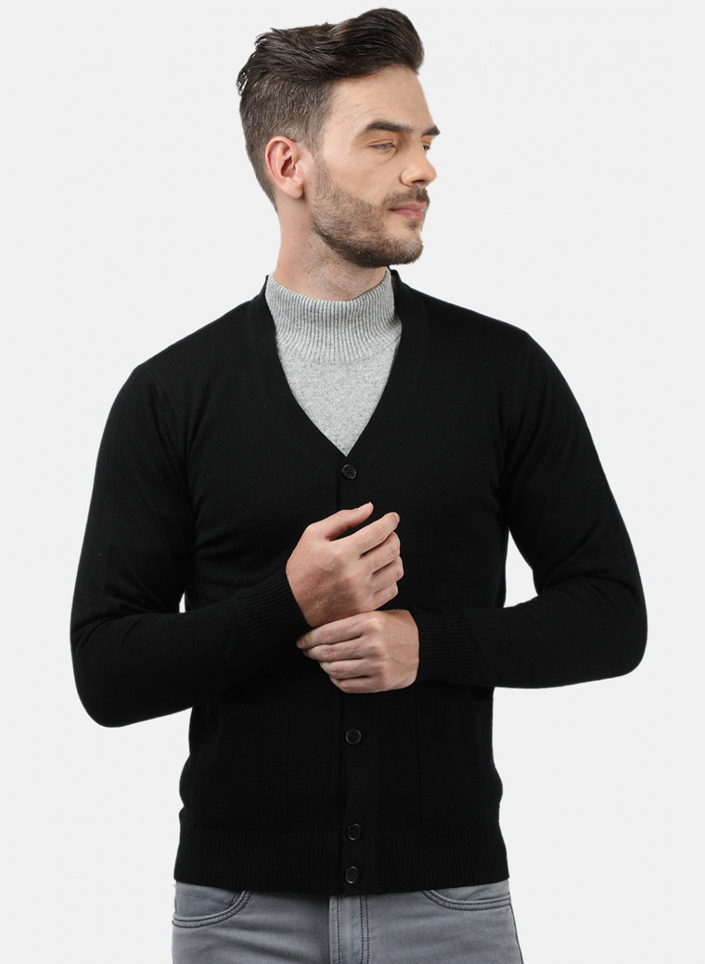 Men Black Solid Cardigan