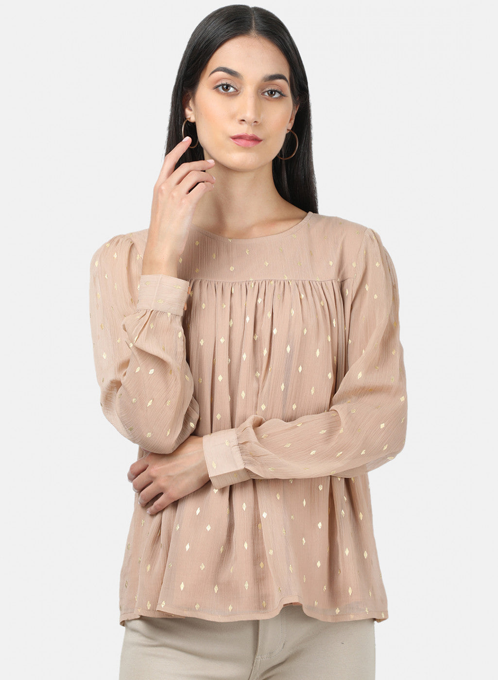 Womens Light Brown Printed Top