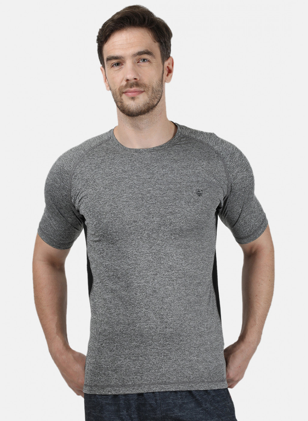 Mens Grey Printed Round Neck T-Shirts