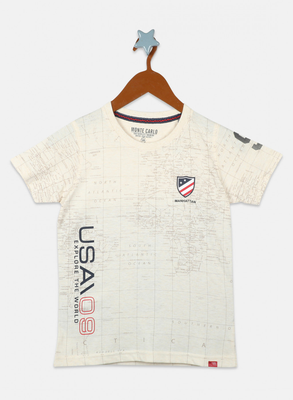 Boys Beige Printed T-Shirts