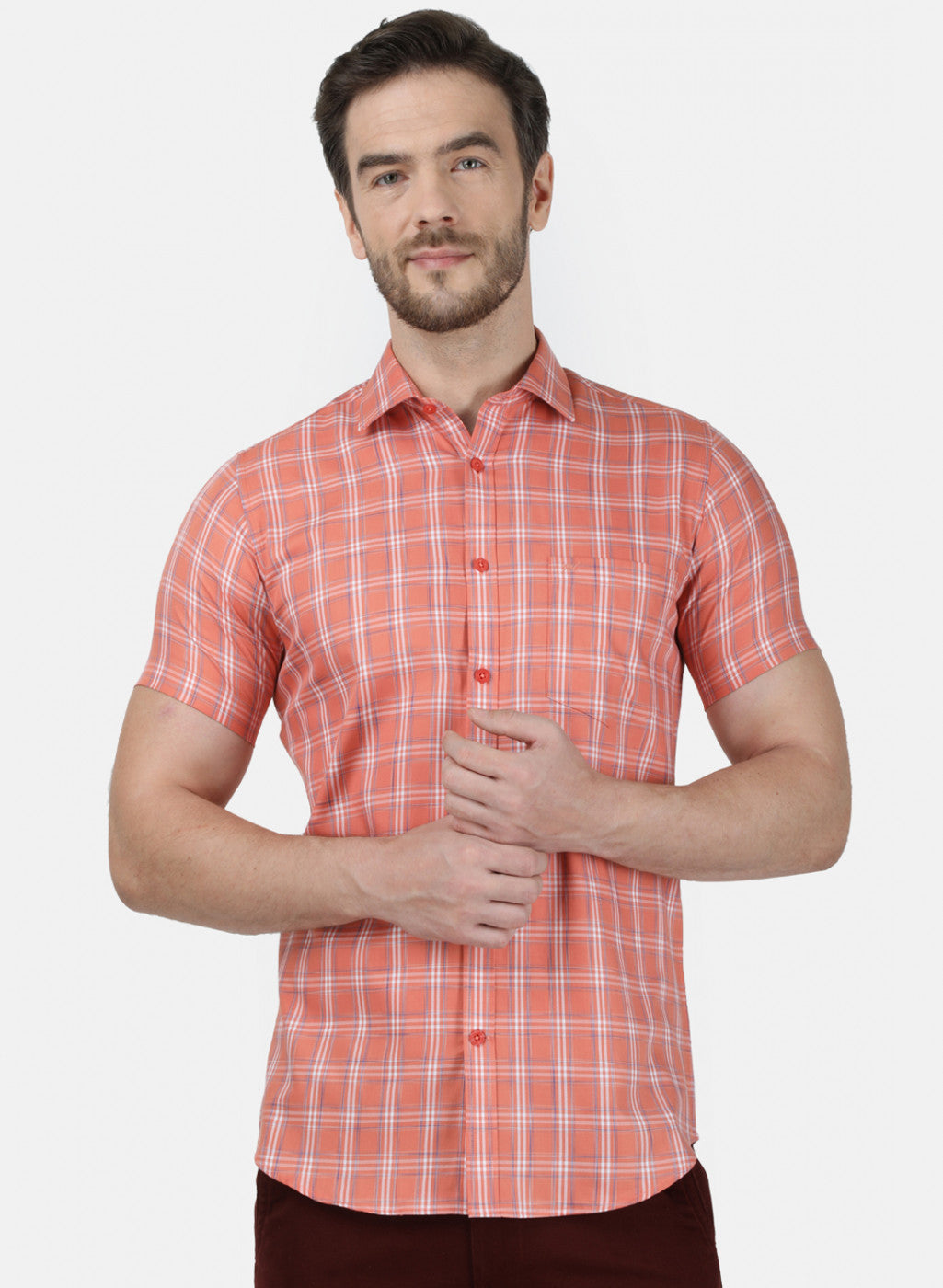 Mens Orange Check Shirt