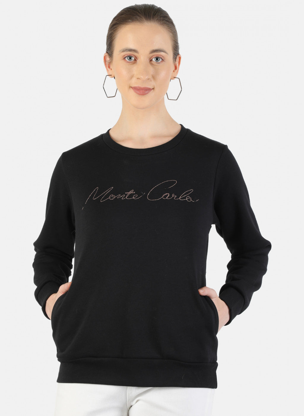Women Black Embroidered Sweatshirt