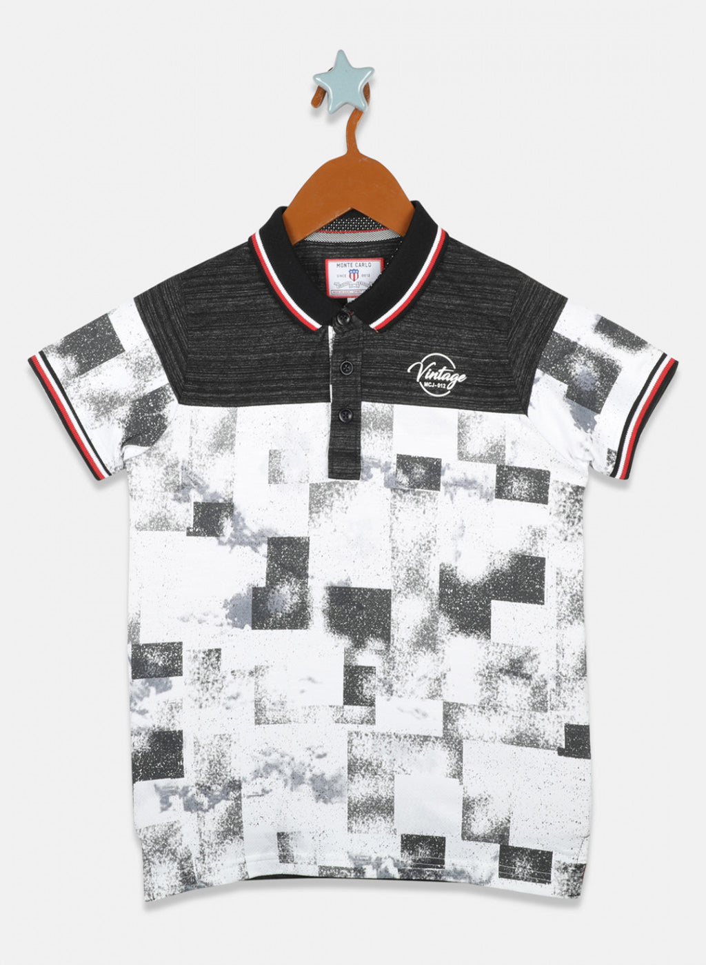 Boys White & Navy Printed T-Shirts