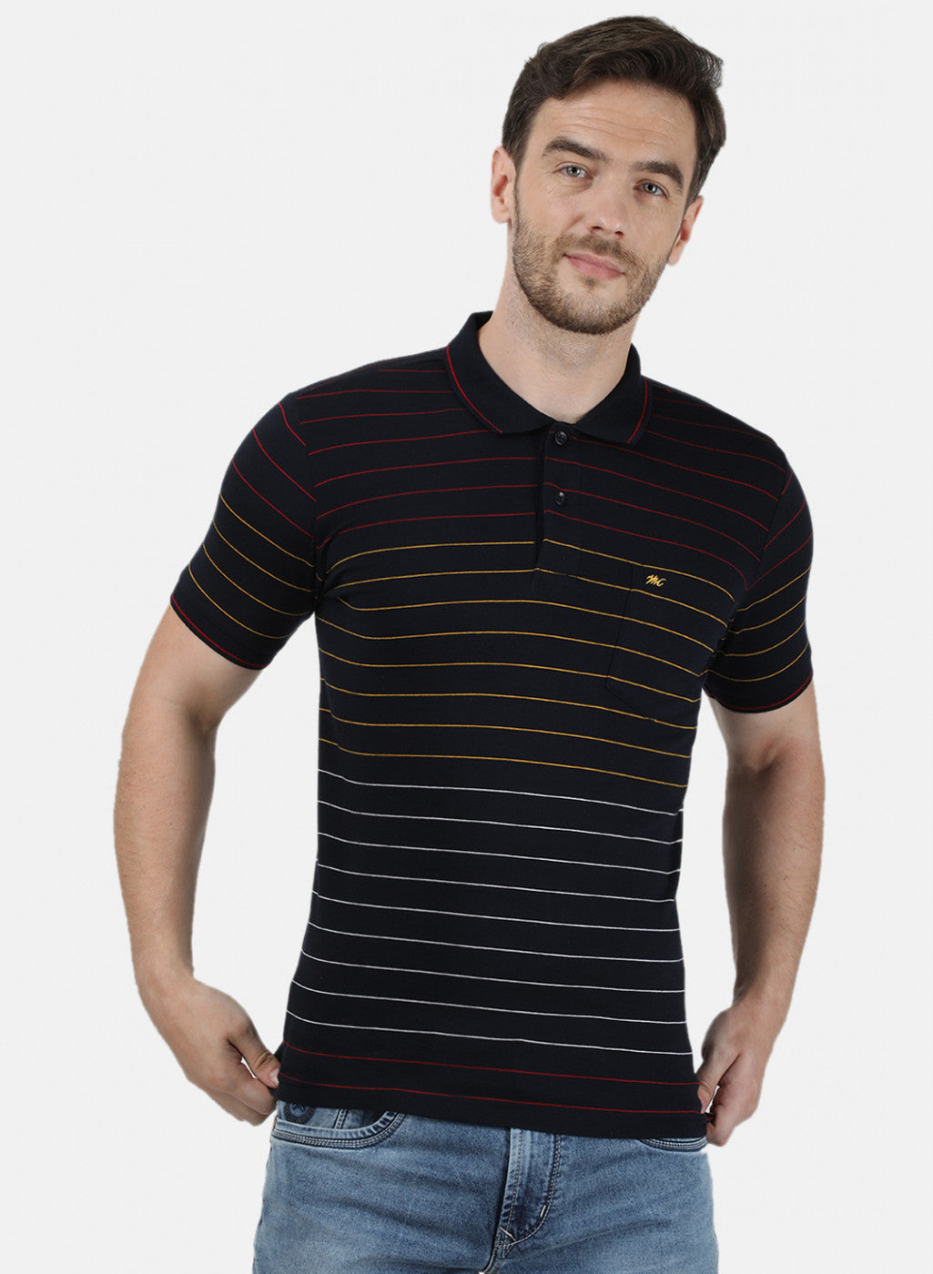 Mens NAvy Blue Stripe Collar T-Shirts