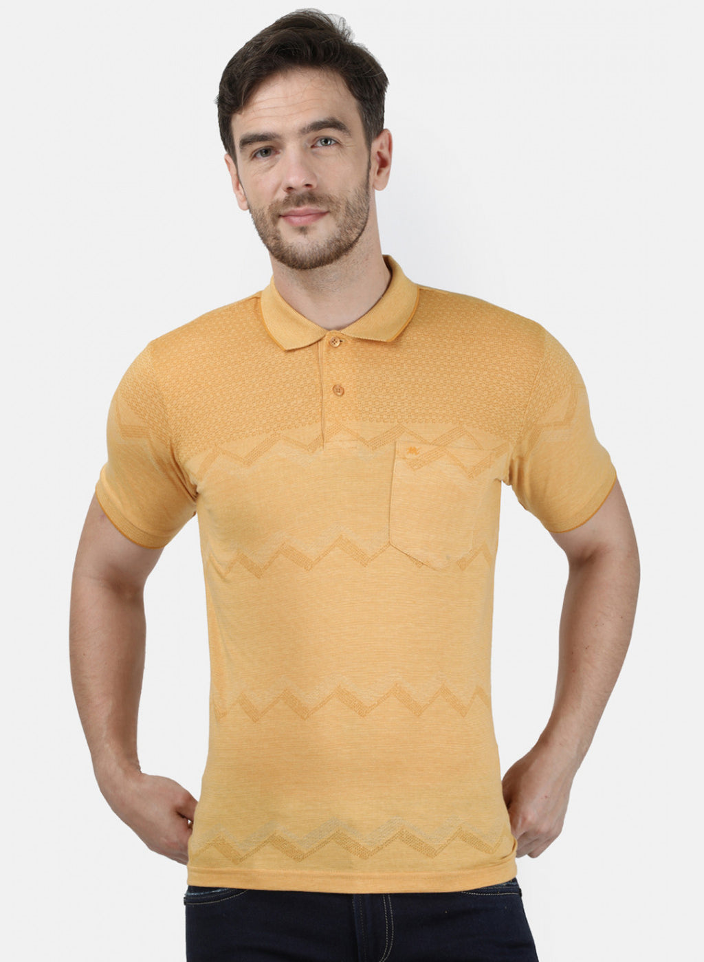 Mens Mustard Stripe Collar T-Shirts