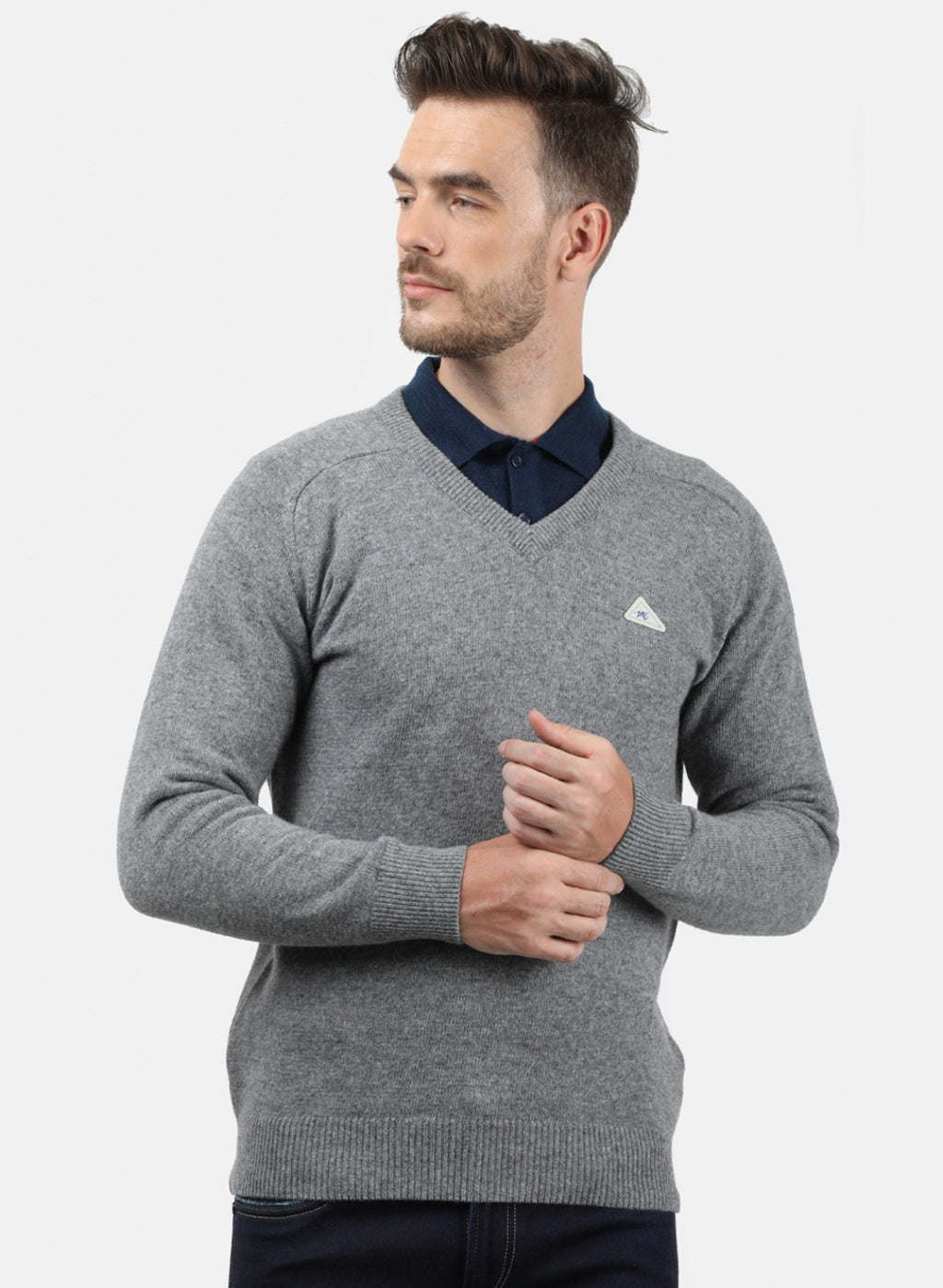 Men Grey Solid Pullover