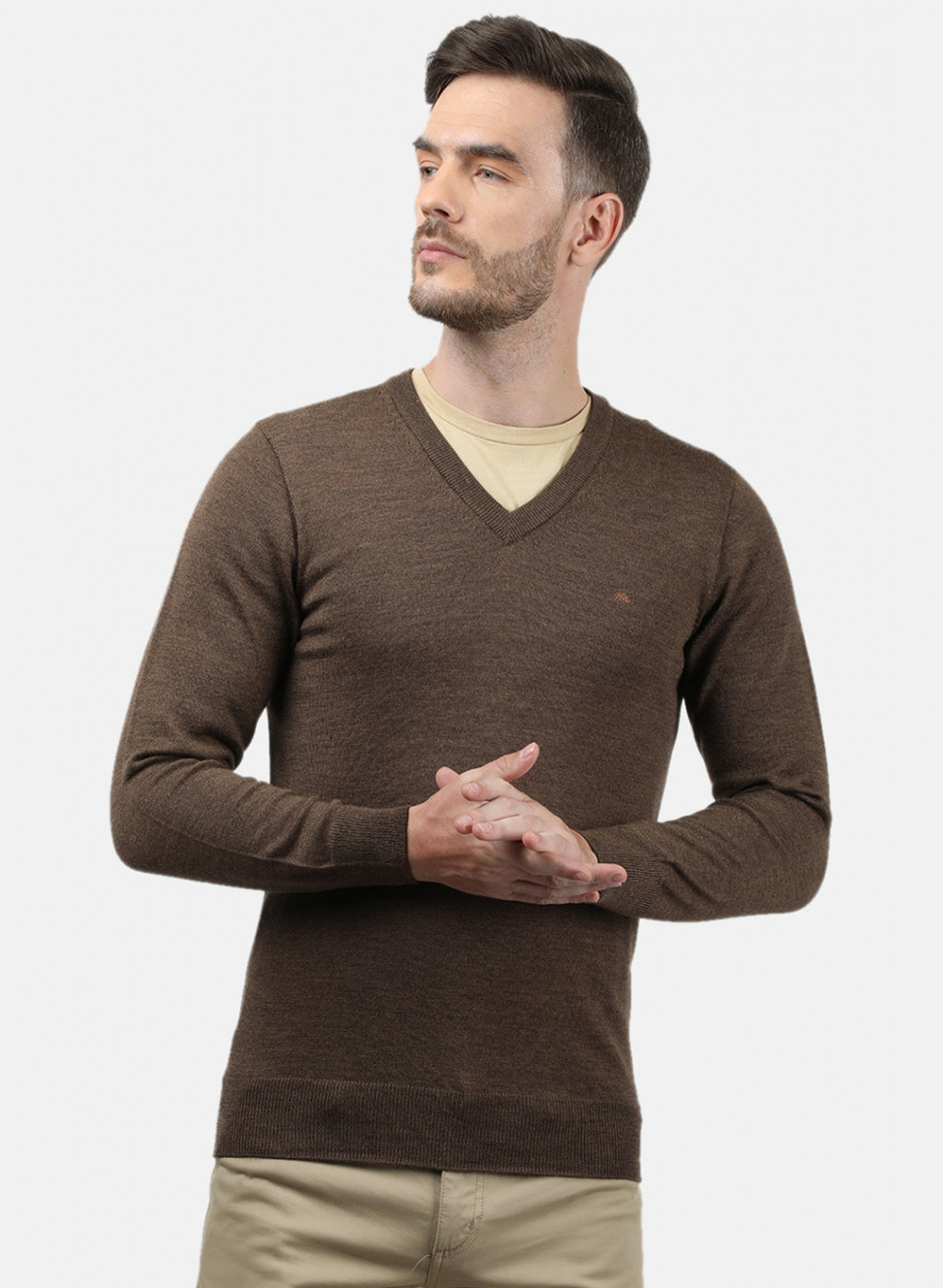 Men Brown Solid Pullover