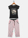 Girls Black & Off White Printed Capri Set
