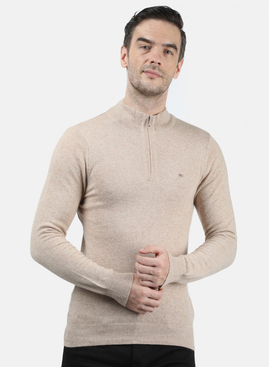 Men Beige Solid Pullover
