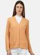 Women Light Orange Self Design Cardigan