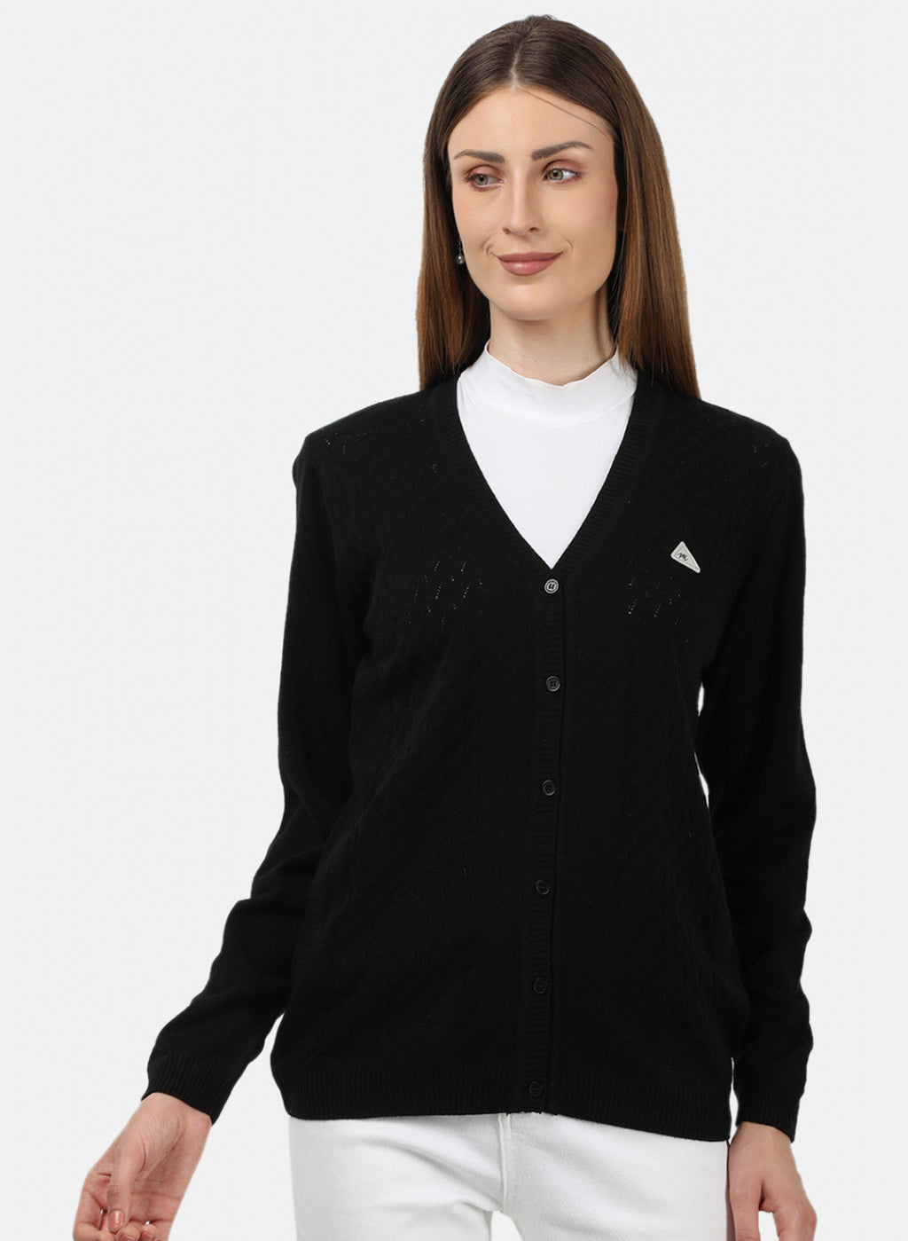 Women Black Self Design Cardigan