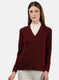 Women Maroon Solid Cardigan