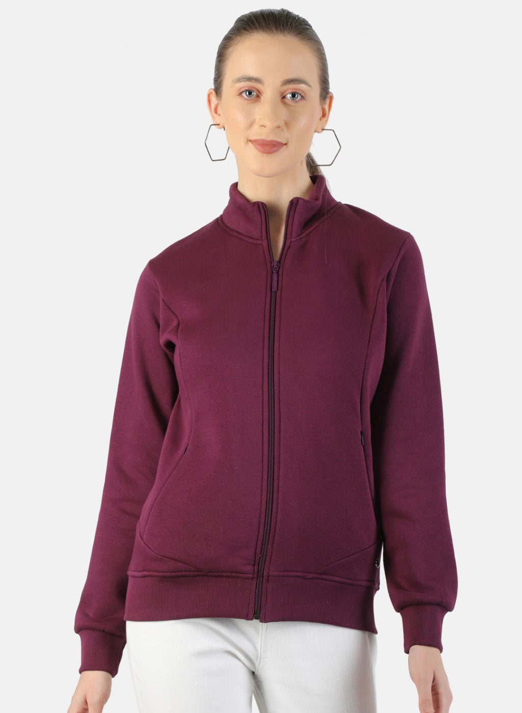 Women Purple Plain Sweatshirt