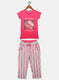 Girls Pink & Off White Printed Capri Set