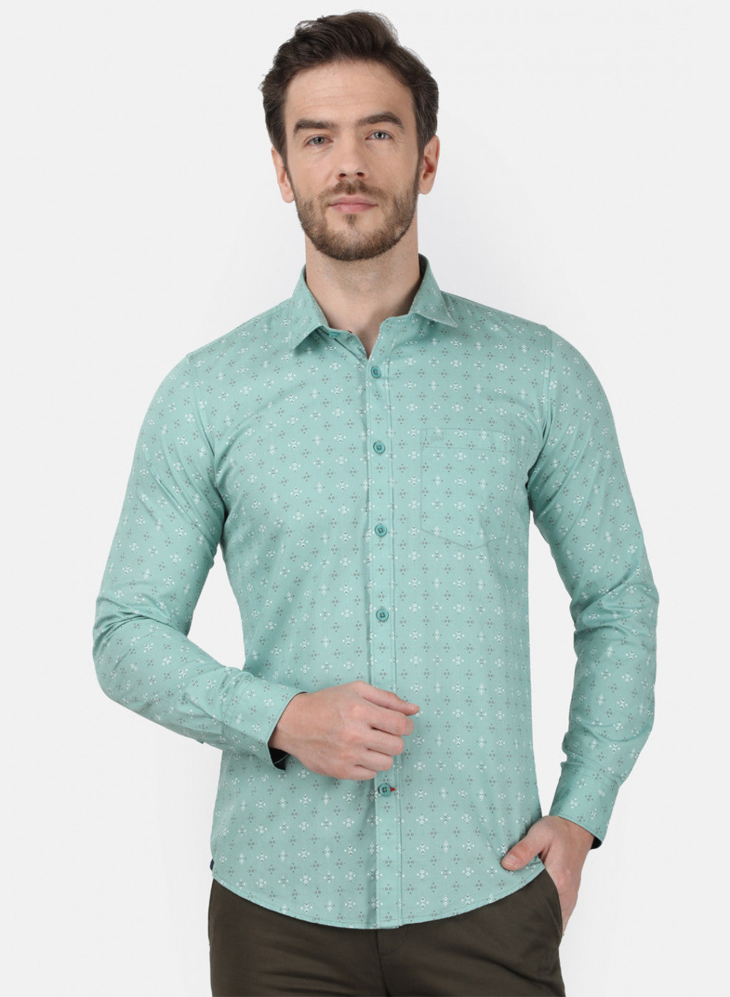 Mens Green Printed Shirt